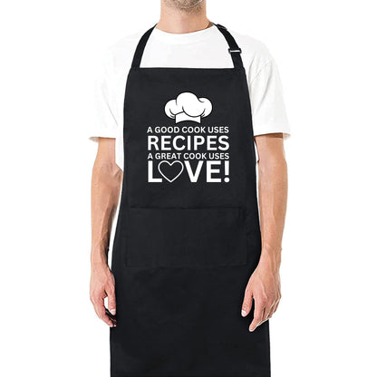 A Good Cook Uses Recipes A Great Cook Uses Love Funny Aprons for Women Printed Apron Gift for Her Chef Apron Kitchen Apron BBQ Apron Gift Baking Apron Father Day Gift