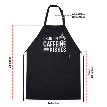 I Run On Caffeine And Kisses Funny Aprons for men Printed Apron Gift for Her Chef Apron Kitchen Apron BBQ Apron Gift Baking Apron Father Day Gift