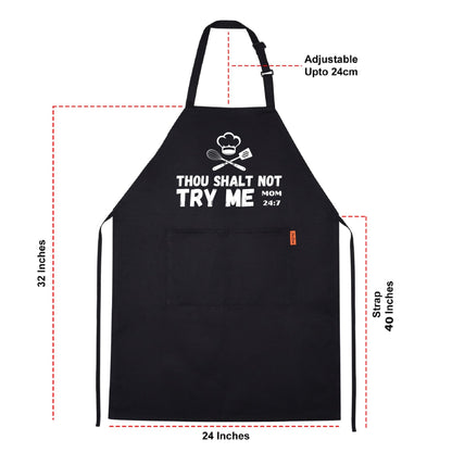 Thou Shalt Not Try Me Mom Funny Aprons for men Printed Apron Gift for Her Chef Apron Kitchen Apron BBQ Apron Gift Baking Apron Father Day Gift