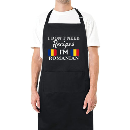 I Don't Need Recipes, I'm Romanian Adjustable Long Apron with two Pockets Chefs Home Cooks Baking Cooking Kitchen Grilling and BBQ Apron gift for him her
