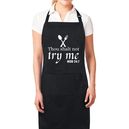 Thou Shalt not try me Funny Aprons for Women Printed Apron Gift for Her Chef Apron Kitchen Apron BBQ Apron Gift Baking Apron Father Day Gift
