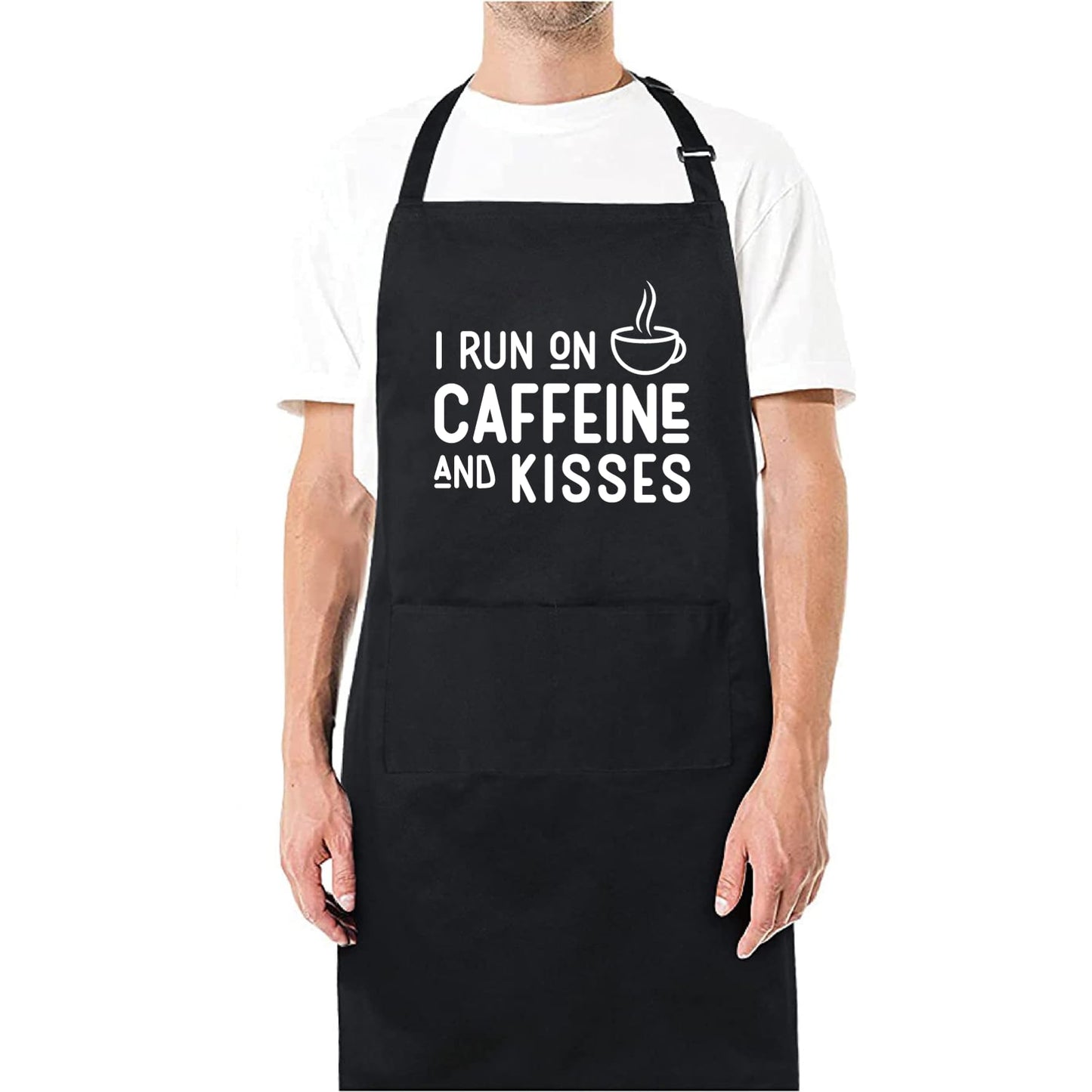I Run On Caffeine And Kisses Funny Aprons for men Printed Apron Gift for Her Chef Apron Kitchen Apron BBQ Apron Gift Baking Apron Father Day Gift