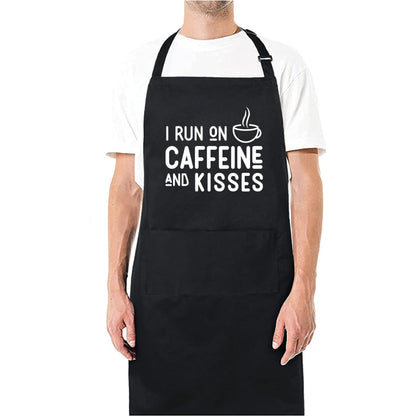 I Run On Caffeine And Kisses Funny Aprons for men Printed Apron Gift for Her Chef Apron Kitchen Apron BBQ Apron Gift Baking Apron Father Day Gift
