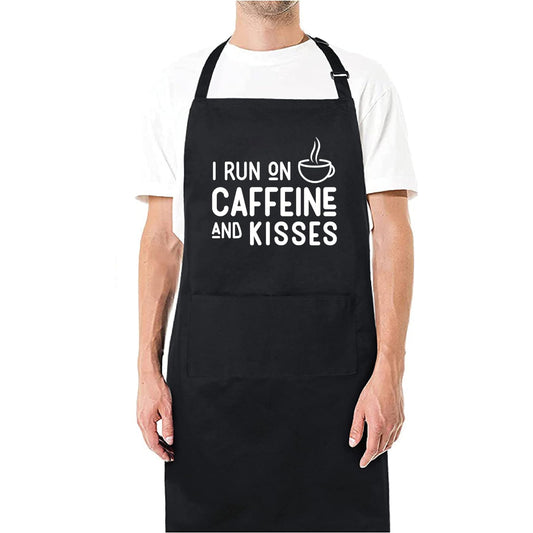 I Run On Caffeine And Kisses Funny Aprons for men Printed Apron Gift for Her Chef Apron Kitchen Apron BBQ Apron Gift Baking Apron Father Day Gift