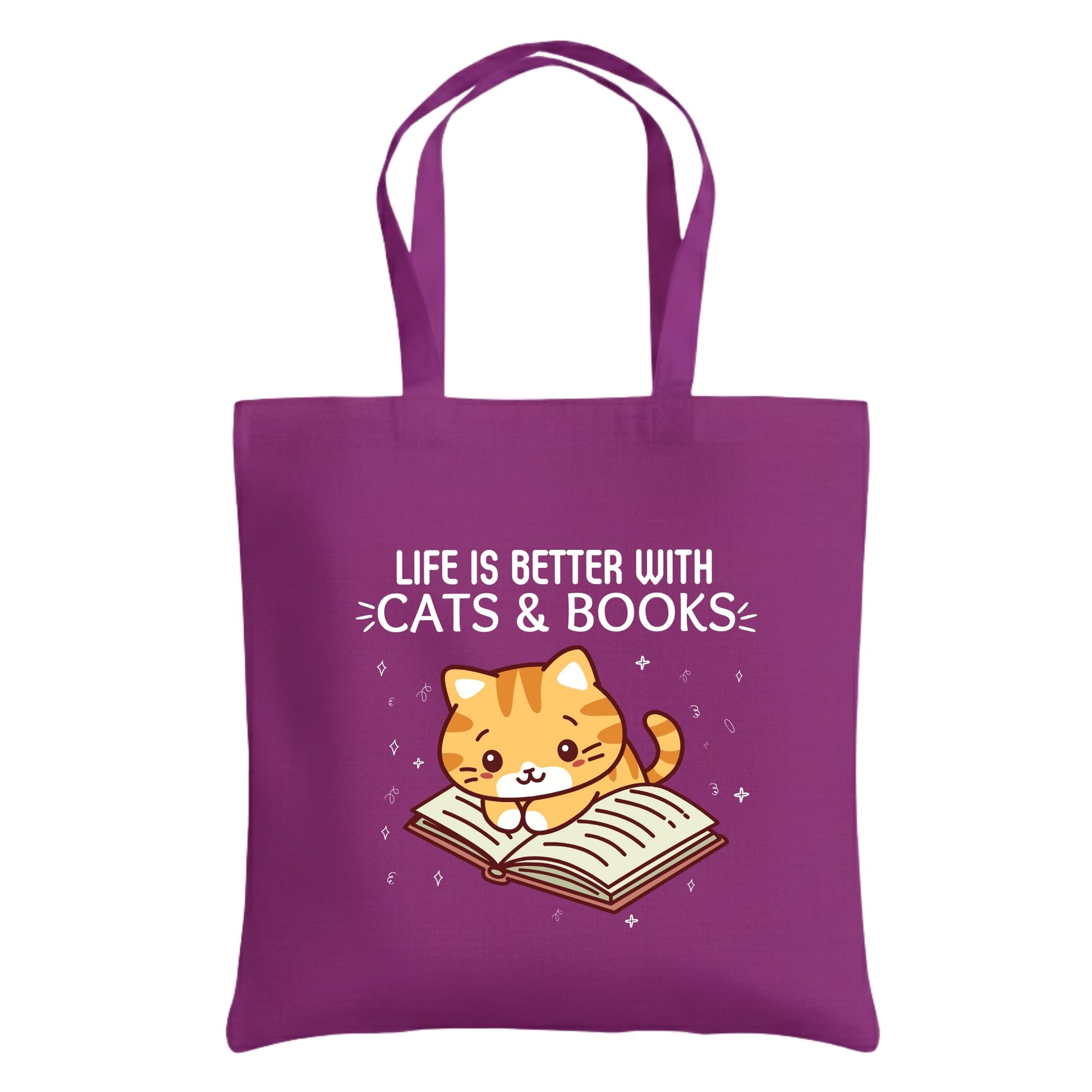 Life Is Better With Cats and Books Tote Bag – Cat Graphic Cotton Reusable Shopping Bag – Book Lover and Cat Mom Gift – Everyday Eco-Friendly Tote for Women - Top Tee