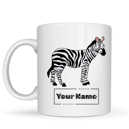 Personalized Zebra Mug – Custom Name Ceramic Coffee Cup – Zebra Lover Gift for Men, Women and Kids – 11 oz White