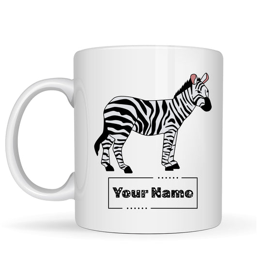 Personalized Zebra Mug – Custom Name Ceramic Coffee Cup – Zebra Lover Gift for Men, Women and Kids – 11 oz White