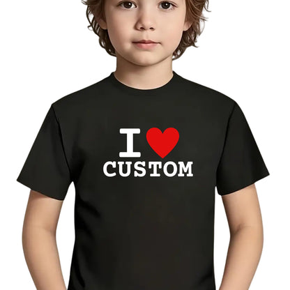 Be Buz I Love Custom T-Shirt I Heart Personalised Cotton T-Shirt, White and Black, XS-XXL Adults and Kids Gift for Him, Her - Top Tee