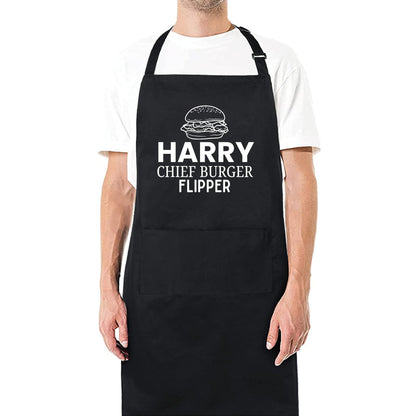 Custom Chief Burger Flipper Apron Kitchen Apron Gift for Him Her Aprons for Mens Dad Apron Chef Apron Kitchen Apron BBQ Apron Father Day Gift Black Apron