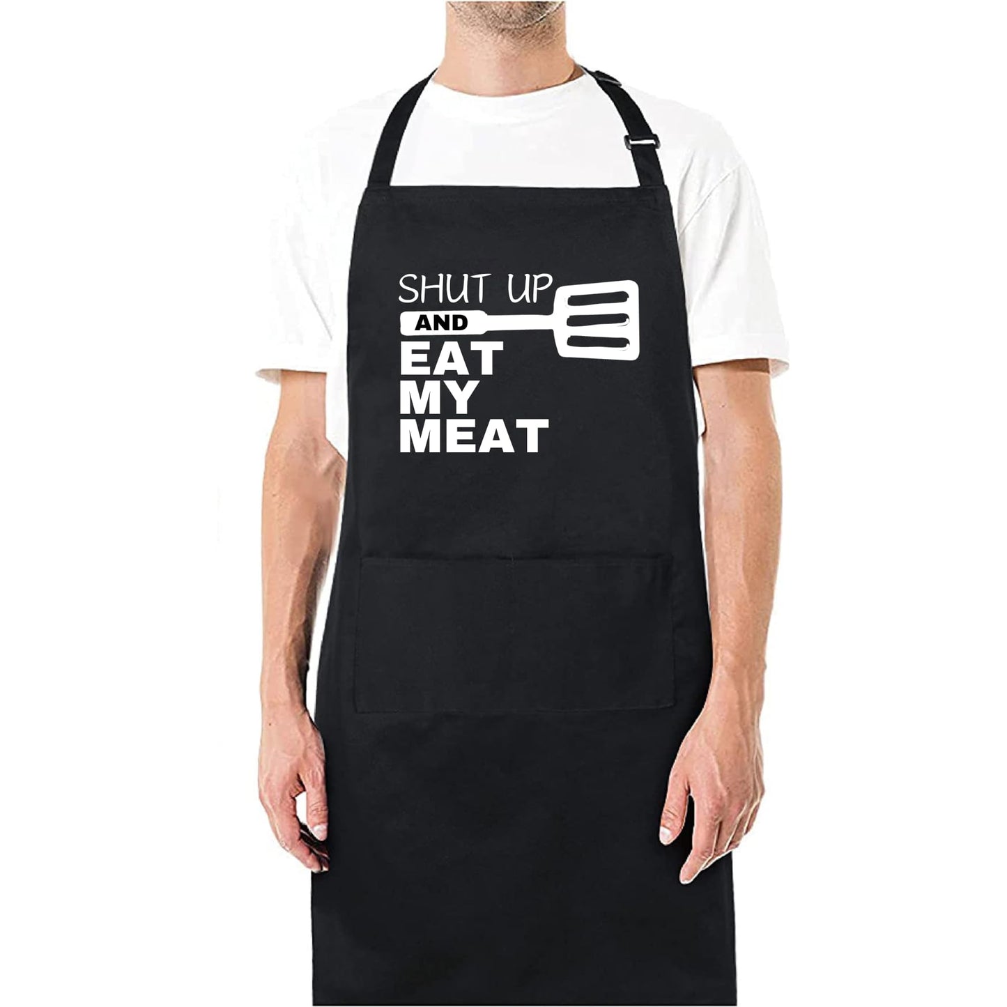 Shut Up And Eat My Meat Funny Aprons for men Printed Apron Gift for Her Chef Apron Kitchen Apron BBQ Apron Gift Baking Apron Father Day Gift