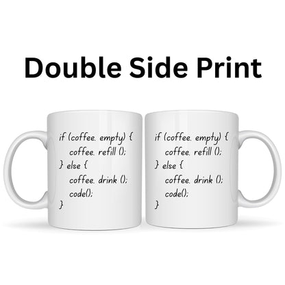 Be Buz Funny Programmer Mug Coffee Refill Code Loop – 11oz White Ceramic Mug – Gift for Software Engineer Coder