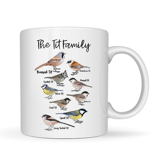 The Tit Family Mug – Bird Species Illustration – 11oz Ceramic Coffee Cup