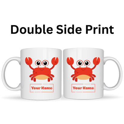Personalized Red Crab Mug – Custom Name Ceramic Coffee Cup – Ocean Sea Animal Gift for Kids, Beach Lovers and Summer Fun – 11oz