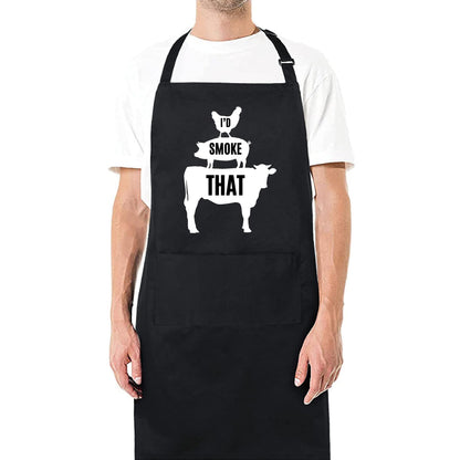 I'd Smoke That BBQ Apron for Grilling Enthusiasts Funny and Durable Grilling Apron for Men and Women Adjustable Heat-Resistant and Perfect for Barbecue Smoking, and Cooking