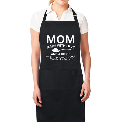Mom Made With Love Funny Aprons for Womens Mom Aprons Gift for Her Chef Apron Kitchen Apron BBQ Apron Grill Apron Mother Day Gift Black Apron