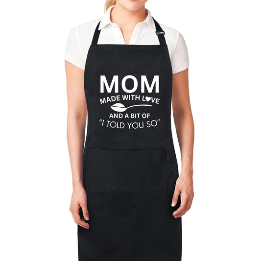 Mom Made With Love Funny Aprons for Womens Mom Aprons Gift for Her Chef Apron Kitchen Apron BBQ Apron Grill Apron Mother Day Gift Black Apron - Top Tee