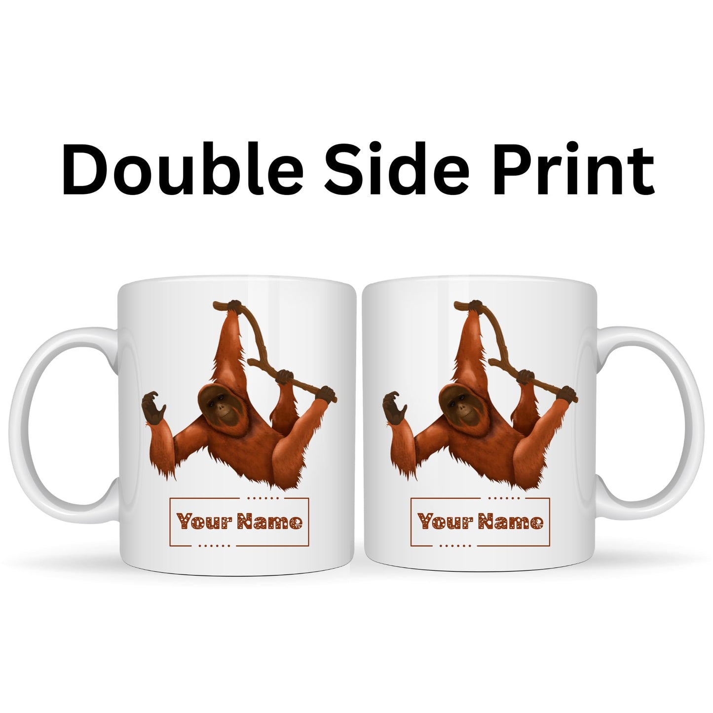 Personalized Hanging Orangutan Mug – Custom Name Ceramic Coffee Cup – Primate Wildlife Gift for Jungle and Animal Lovers – 11oz