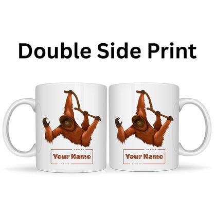 Personalized Hanging Orangutan Mug – Custom Name Ceramic Coffee Cup – Primate Wildlife Gift for Jungle and Animal Lovers – 11oz