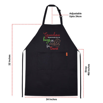 Grandma Never Runs Out of Hugs or Cookies Custom Apron Baking Apron for Grandma Apron with Adjustable Straps Gift for Her Aprons for Women Kitchen Apron Mother Day Gift Black Apron