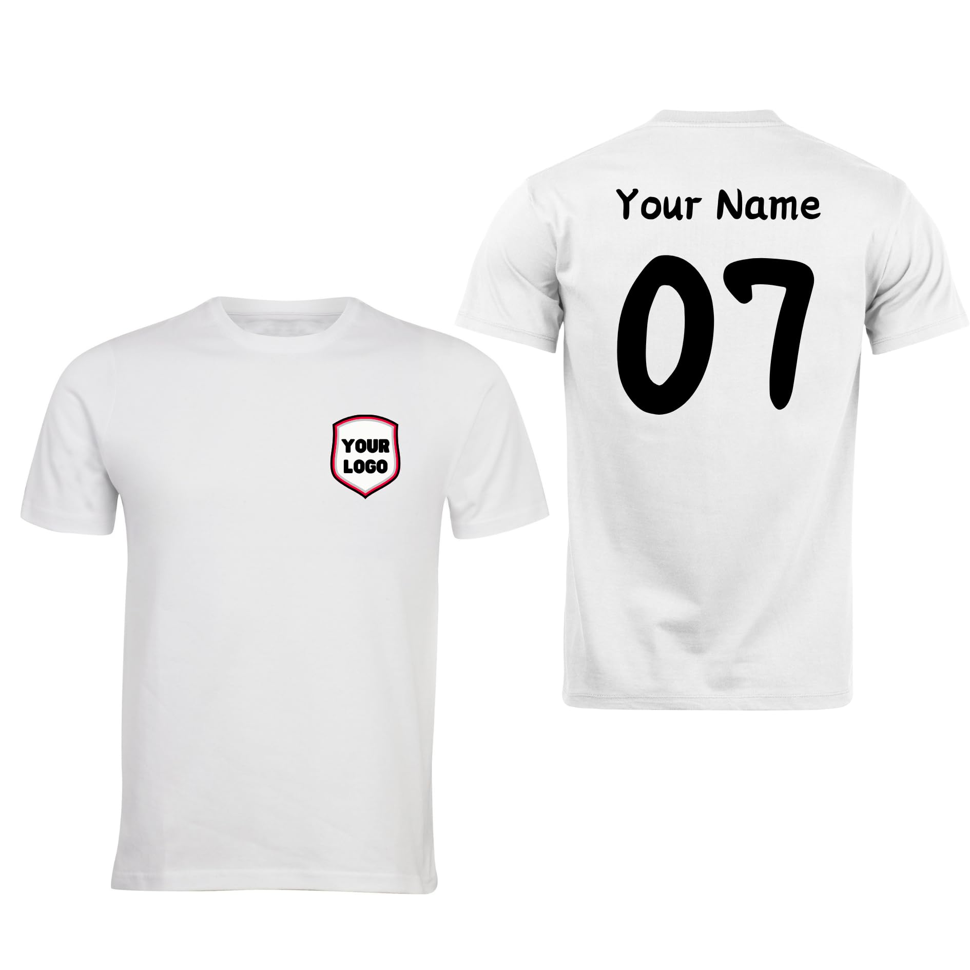 Personalised T-Shirt Your Name & Number Any Country or Club Badge Jersey Retro Top Adults Logo Printed Unisex Men Women Cotton Crew Neck Casual T-Shirt - Top Tee