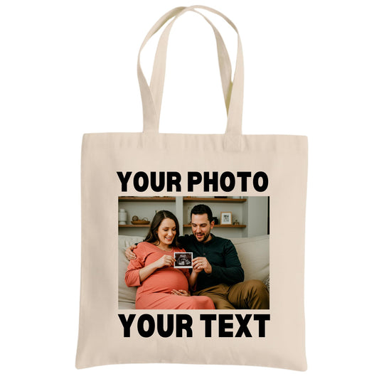 Customizable Tote Bag with Photo and Text | Personalized Reusable Cotton Bag for Business, Gifts, School and Groceries | Add Any Photo and Any Text