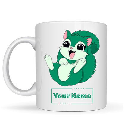 Personalized Squirrel Ceramic Coffee Mug, Custom Name Cup, 325ml Capacity, Glossy White, Modern Style, Cylindrical Shape, Durable for Hot Beverages
