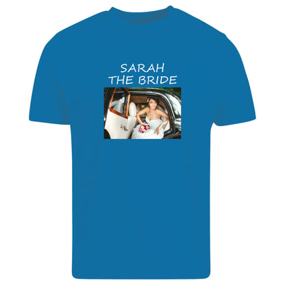 Be Buz Personalized T-Shirt, Custom Text and Image, Add Your Own Photo or Text, Unisex Cotton Crew Neck, Short Sleeve, Man Women Regular Fit Sapphire Blue - Top Tee