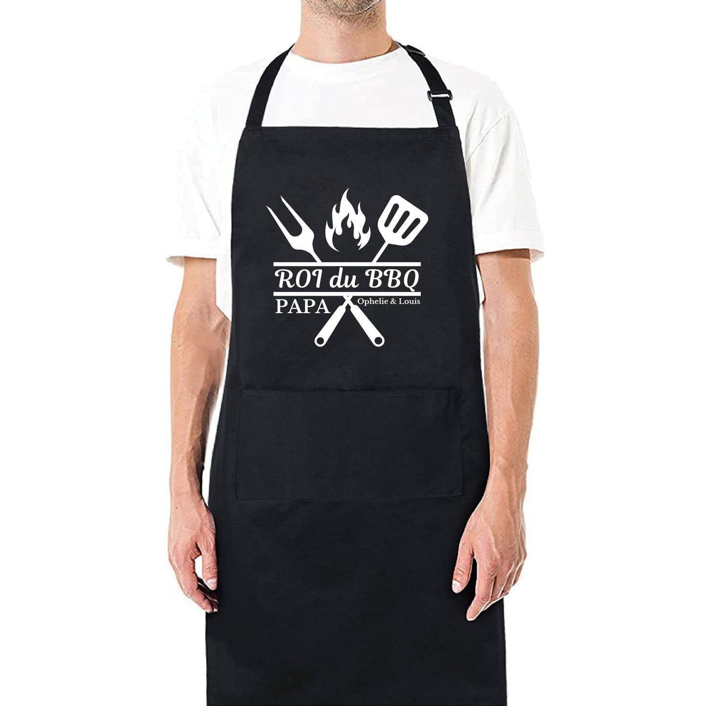 Roi du BBQ Papa Custom Name Aprons for Mens Dad Aprons Gift for Him Chef Apron Personalised Apron Kitchen Apron BBQ Apron Grill Apron Father Day Gift Black Apron