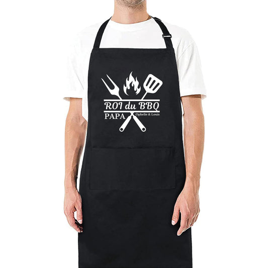 Roi du BBQ Papa Custom Name Aprons for Mens Dad Aprons Gift for Him Chef Apron Personalised Apron Kitchen Apron BBQ Apron Grill Apron Father Day Gift Black Apron