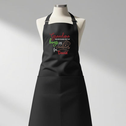 Grandma Never Runs Out of Hugs or Cookies Custom Apron Baking Apron for Grandma Apron with Adjustable Straps Gift for Her Aprons for Women Kitchen Apron Mother Day Gift Black Apron