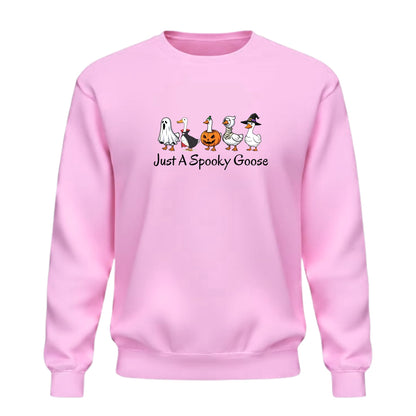 Be Buz Halloween Funny Goose Sweatshirt – Just a Spooky Goose Skeleton Graphic Sweatshirt – Spooky Season Crewneck Pullover for Men and Women - Top Tee