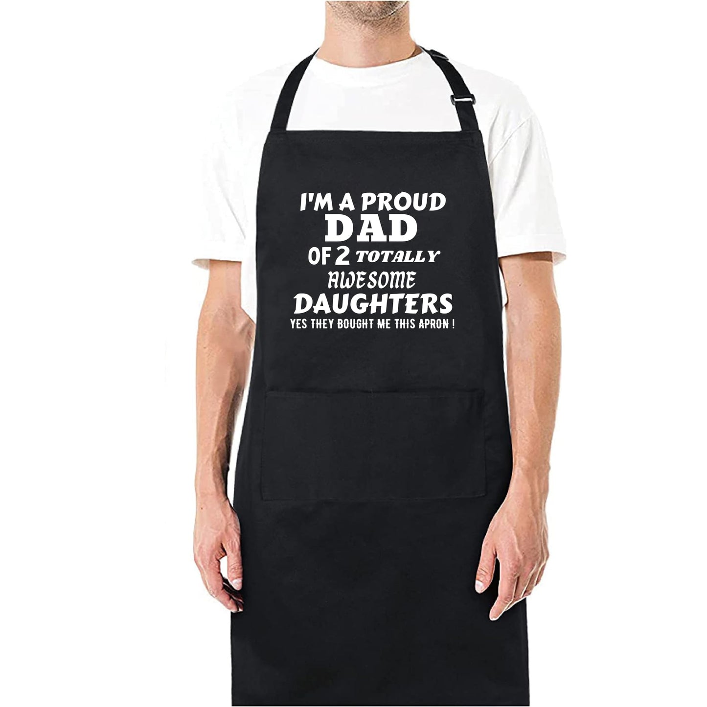Proud Dad Of Two Totally Awesome Daughters BBQ Cooking Funny Novelty Apron Birthday Father’s Day Christmas Valentine’s Day Gifts for Dad, Husband