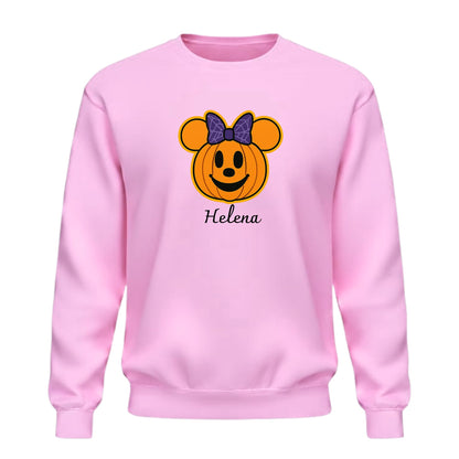 Be Buz Personalized Halloween Pumpkin Sweatshirt – Custom Name Printed Crewneck Pullover for Men and Women – Spooky Trick or Treat Sweatshirt - Top Tee