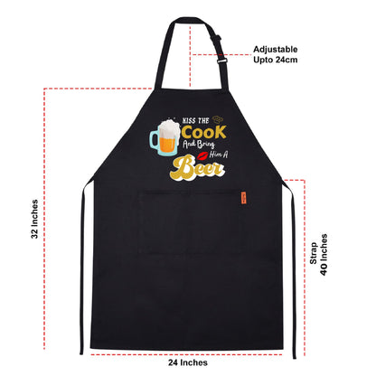 Kiss the Cook And Bring Him A Beer Funny Aprons for men Printed Apron Gift for Her Chef Apron Kitchen Apron BBQ Apron Gift Baking Apron Father Day Gift