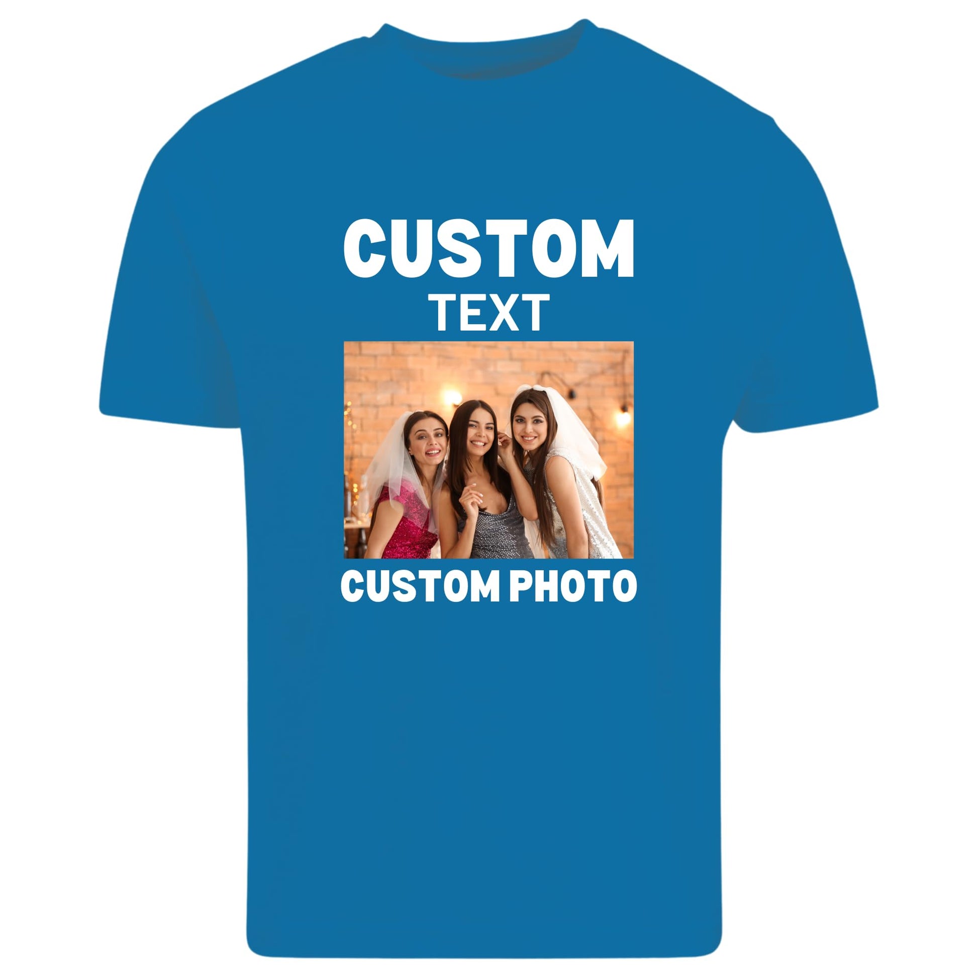 Be Buz Personalized T-Shirt, Custom Text and Image, Add Your Own Photo or Text, Unisex Cotton Crew Neck, Short Sleeve, Man Women Regular Fit Sapphire Blue - Top Tee