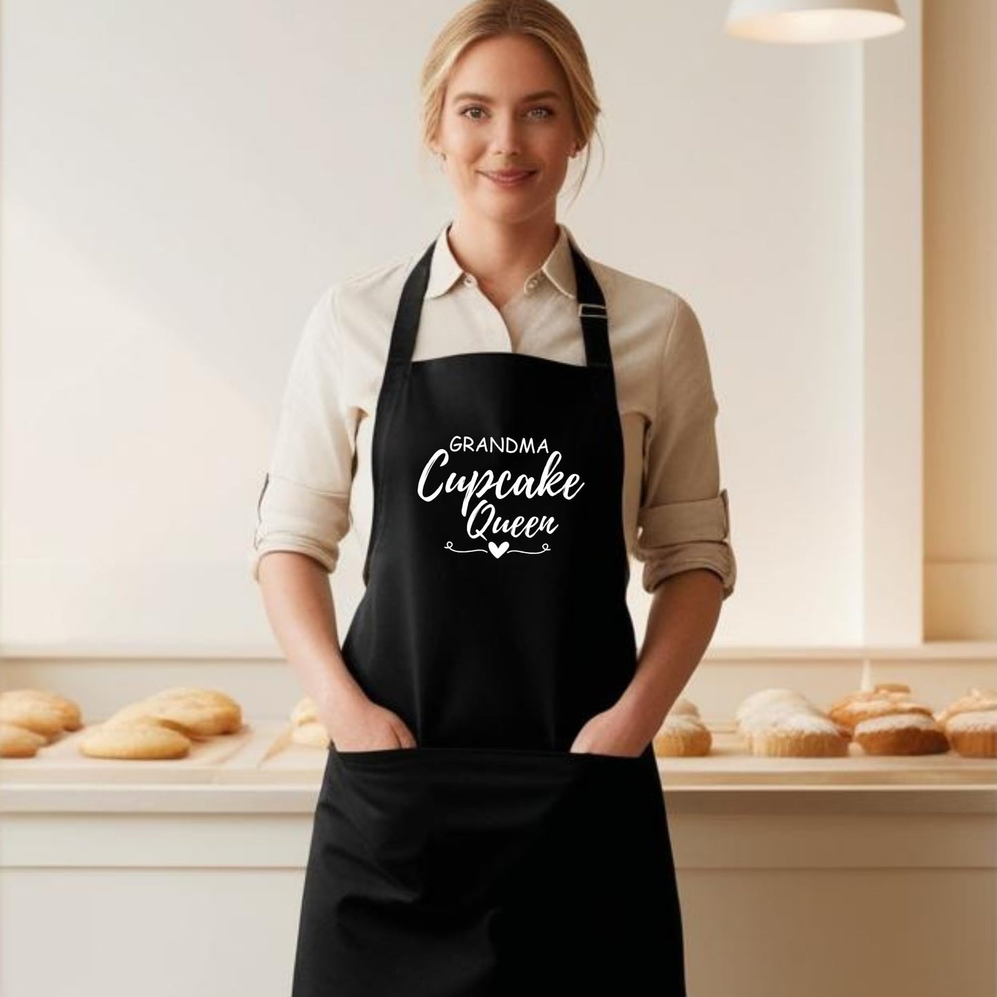 Grandma Cupcake Queen Custom Apron Personalized Baking Apron for Grandmas Apron with Adjustable Straps Gift for Her Aprons for Women Kitchen Apron Baking Apron Mother Day Gift Black Apron