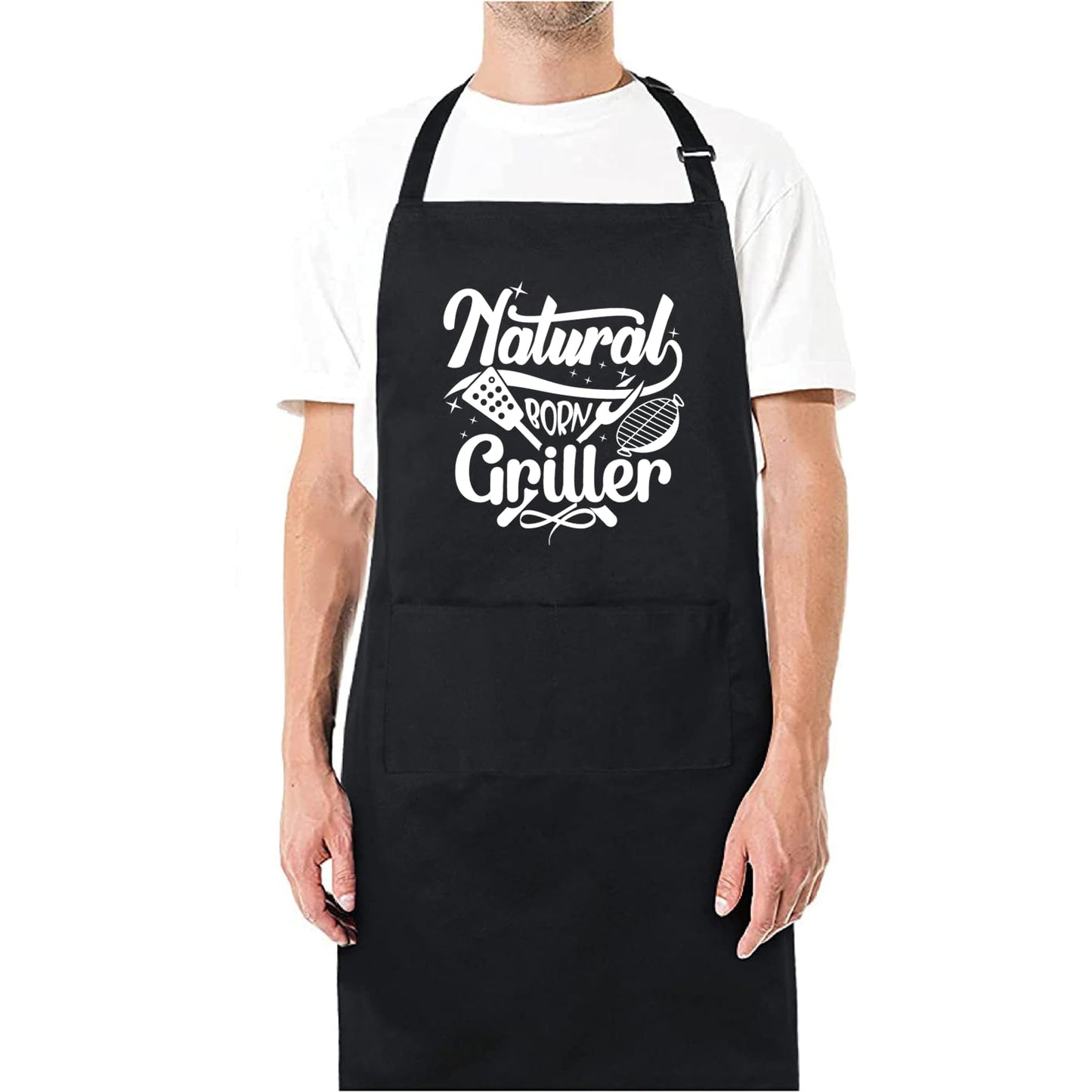 Natural Born Griller Funny Aprons for men Printed Apron Gift for Her Chef Apron Kitchen Apron BBQ Apron Gift Baking Apron Father Day Gift