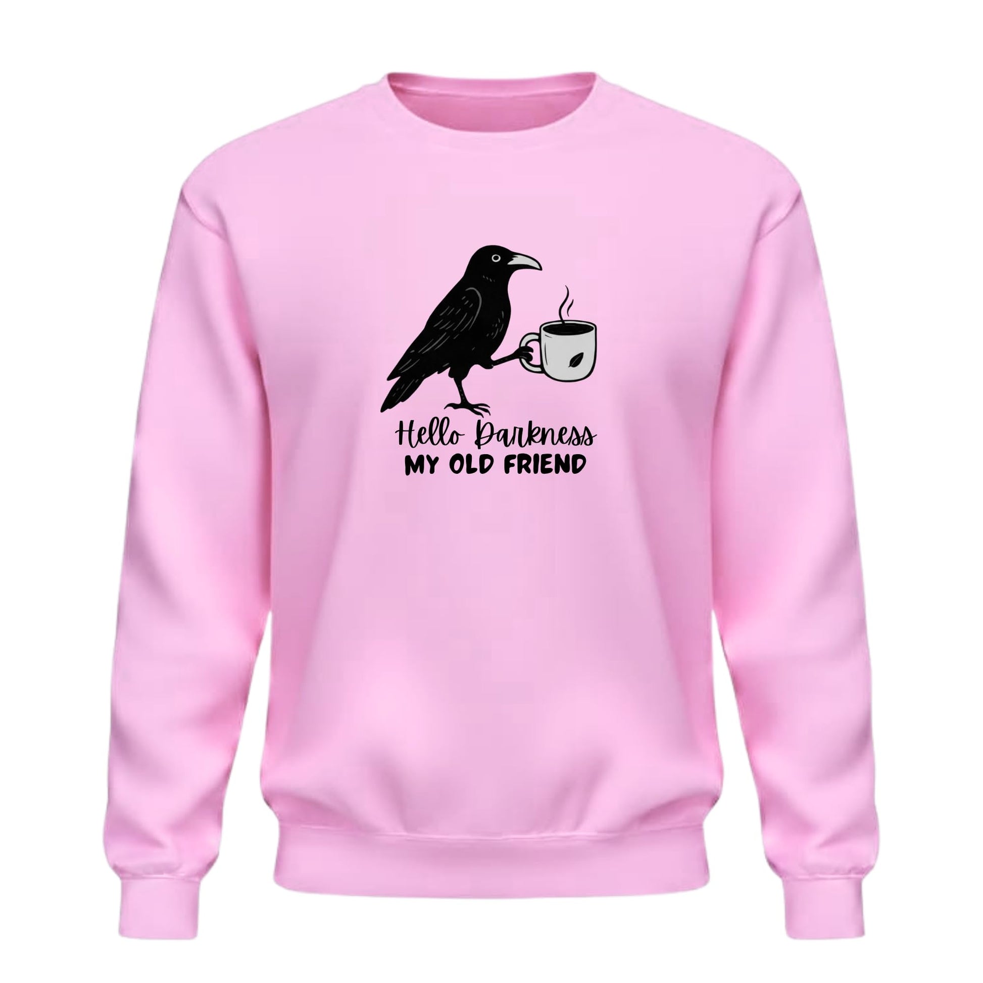 Be Buz Hello Darkness My Old Friend Coffee Sweatshirt – Funny Raven Crow Halloween Crewneck Pullover – Coffee Lover Unisex Sweatshirt – Spooky Season - Top Tee