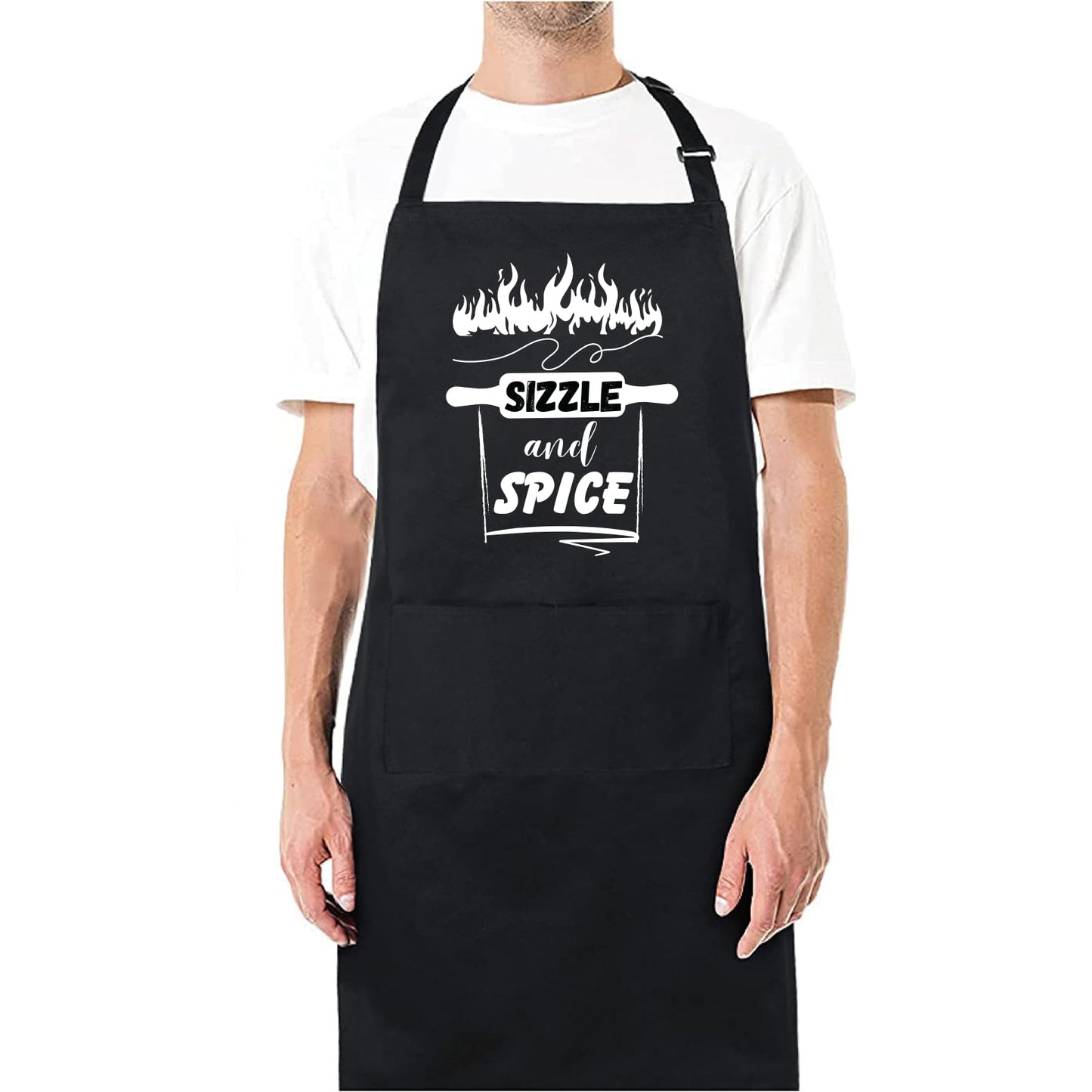 Sizzle And Spice Funny Aprons for men Printed Apron Gift for Her Chef Apron Kitchen Apron BBQ Apron Gift Baking Apron Father Day Gift