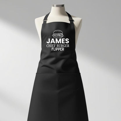 Custom Chief Burger Flipper Apron Kitchen Apron Gift for Him Her Aprons for Mens Dad Apron Chef Apron Kitchen Apron BBQ Apron Father Day Gift Black Apron
