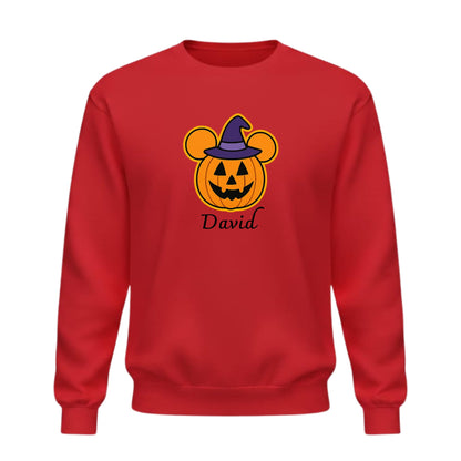 Be Buz Personalized Halloween Pumpkin Sweatshirt – Custom Name Printed Crewneck Pullover for Men and Women – Spooky Trick or Treat Sweatshirt - Top Tee