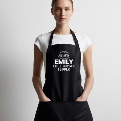 Custom Chief Burger Flipper Apron Kitchen Apron Gift for Him Her Aprons for Mens Dad Apron Chef Apron Kitchen Apron BBQ Apron Father Day Gift Black Apron