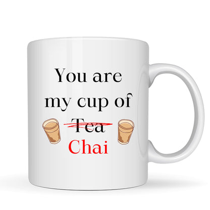 Be Buz You are My Cup of Chai Coffee Mug - Funny Desi Tea Quote Ceramic Cup - 11oz White Mug with Tea Glasses Art - Gift for Valentine Anniversary
