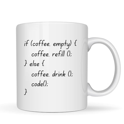 Be Buz Funny Programmer Mug Coffee Refill Code Loop – 11oz White Ceramic Mug – Gift for Software Engineer Coder