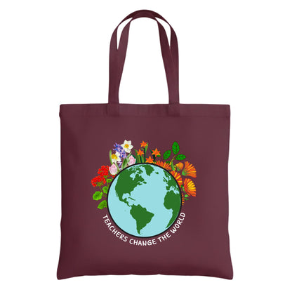 Be Buz Teacher Changes the World Tote Bag – Cotton Reusable Bag for Teachers – Inspirational Teacher Gift – Back to School Appreciation Tote for Women