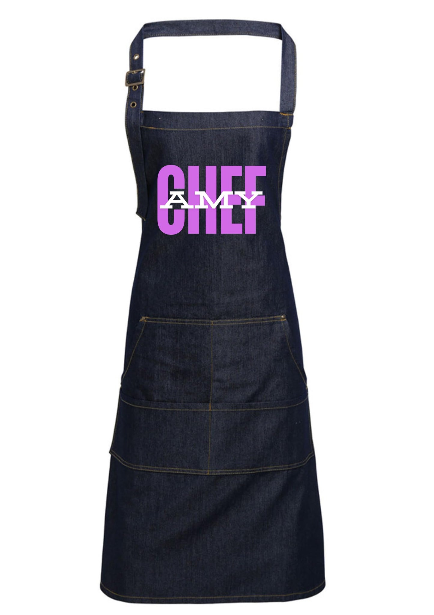 Personalized Denim Cooking Apron, Adjustable Neck Strap, 4 Pockets, add your photo or logo