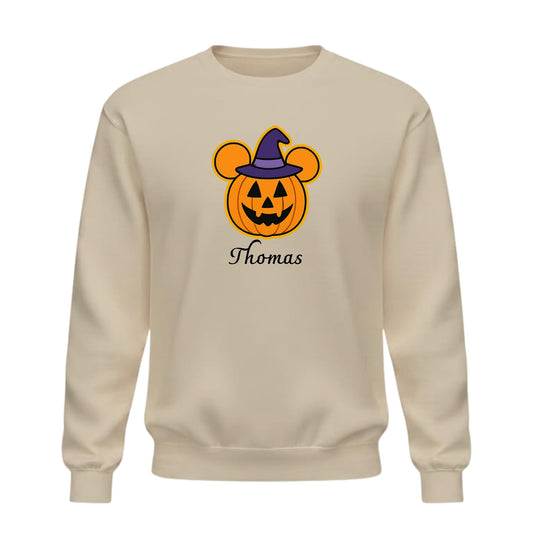 Be Buz Personalized Halloween Pumpkin Sweatshirt – Custom Name Printed Crewneck Pullover for Men and Women – Spooky Trick or Treat Sweatshirt - Top Tee