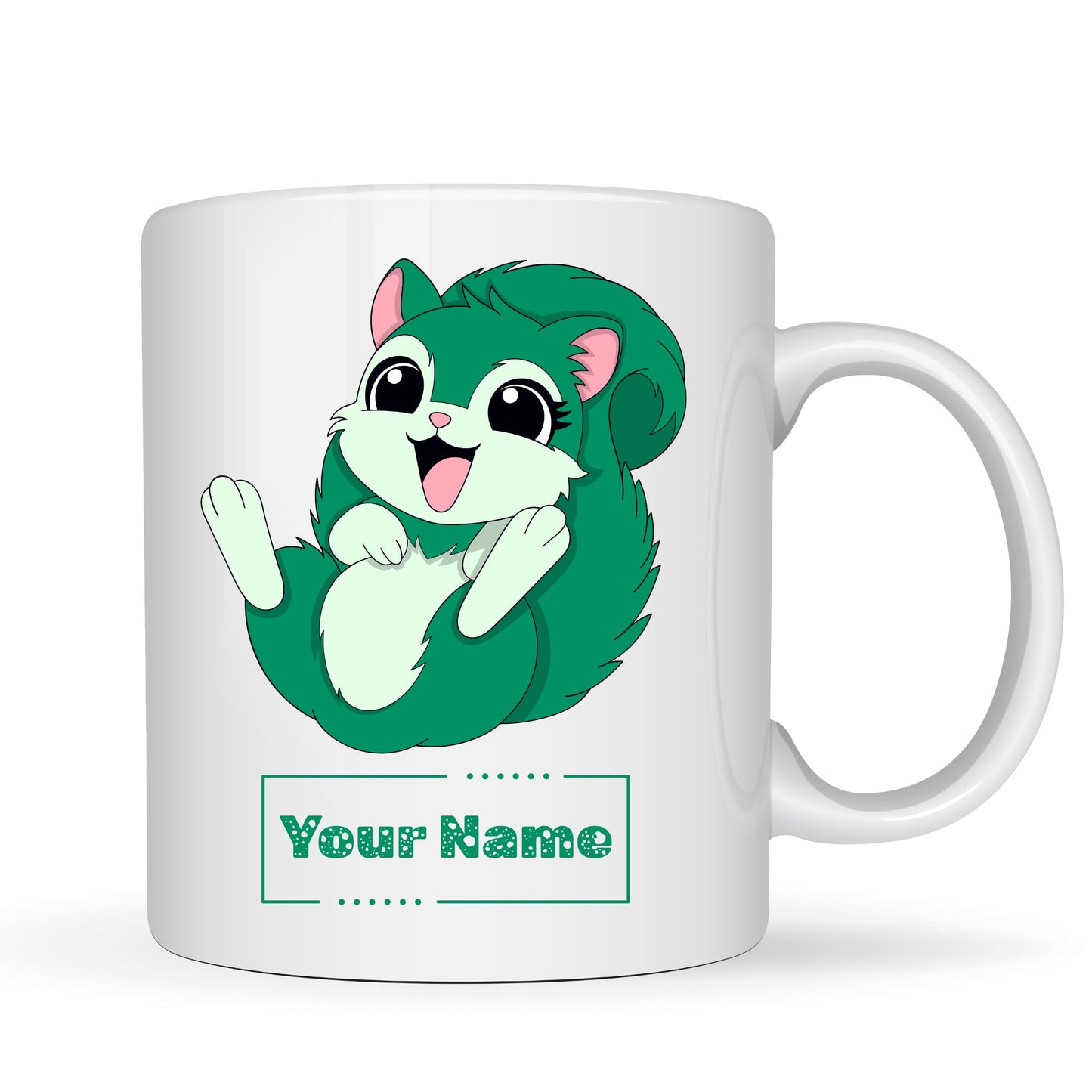 Personalized Squirrel Ceramic Coffee Mug, Custom Name Cup, 325ml Capacity, Glossy White, Modern Style, Cylindrical Shape, Durable for Hot Beverages
