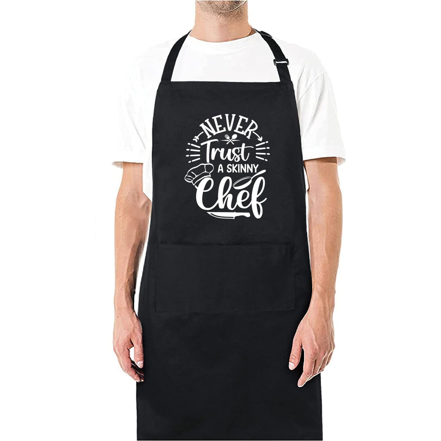 Never Trust A Skinny Chef Funny Aprons for men Printed Apron Gift for Her Chef Apron Kitchen Apron BBQ Apron Gift Baking Apron Father Day Gift