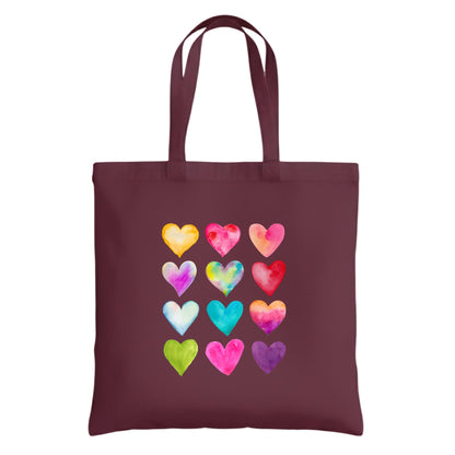 Be Buz Rainbow Hearts Tote Bag – Cotton Reusable Bag for Women and Teens – Colorful Everyday Shopping Bag and Gift Idea